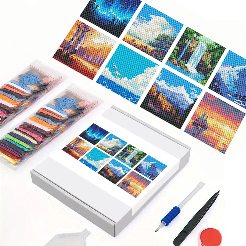 New Beads Drilling Scenery Framed Diamond Painting 8 Sets Starter DIY
