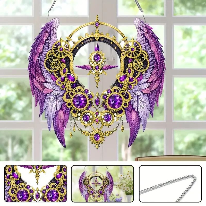 Hot Selling DIY Diamond Painting Kits Hanging Ornament Purple Wing Acrylic Diamond Painting Irregular Pendant