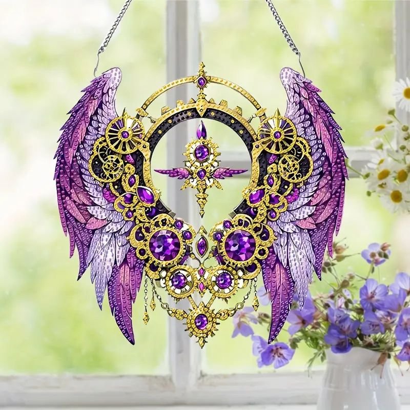 Hot Selling DIY Diamond Painting Kits Hanging Ornament Purple Wing Acrylic Diamond Painting Irregular Pendant