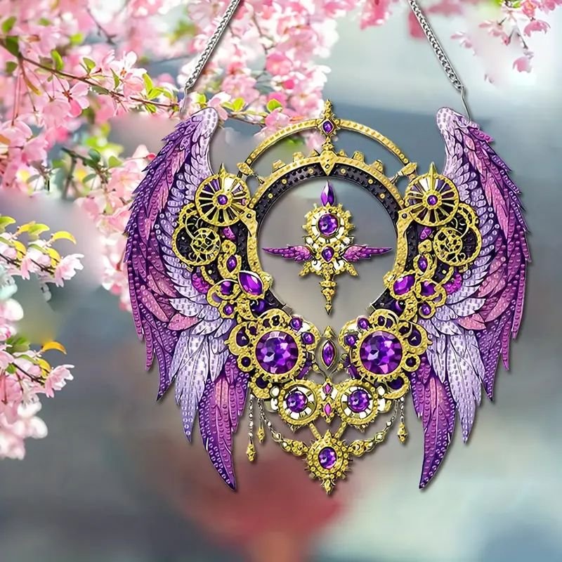 Hot Selling DIY Diamond Painting Kits Hanging Ornament Purple Wing Acrylic Diamond Painting Irregular Pendant