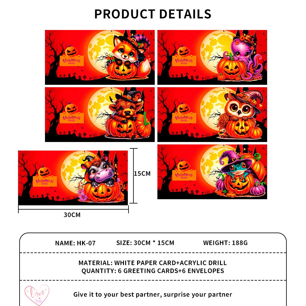 6-piece Halloween 5D Diamond Painting Kit for Kids DIY Diamond Art Wall Decoration Halloween Diamond polka Dot craft Gift Cards