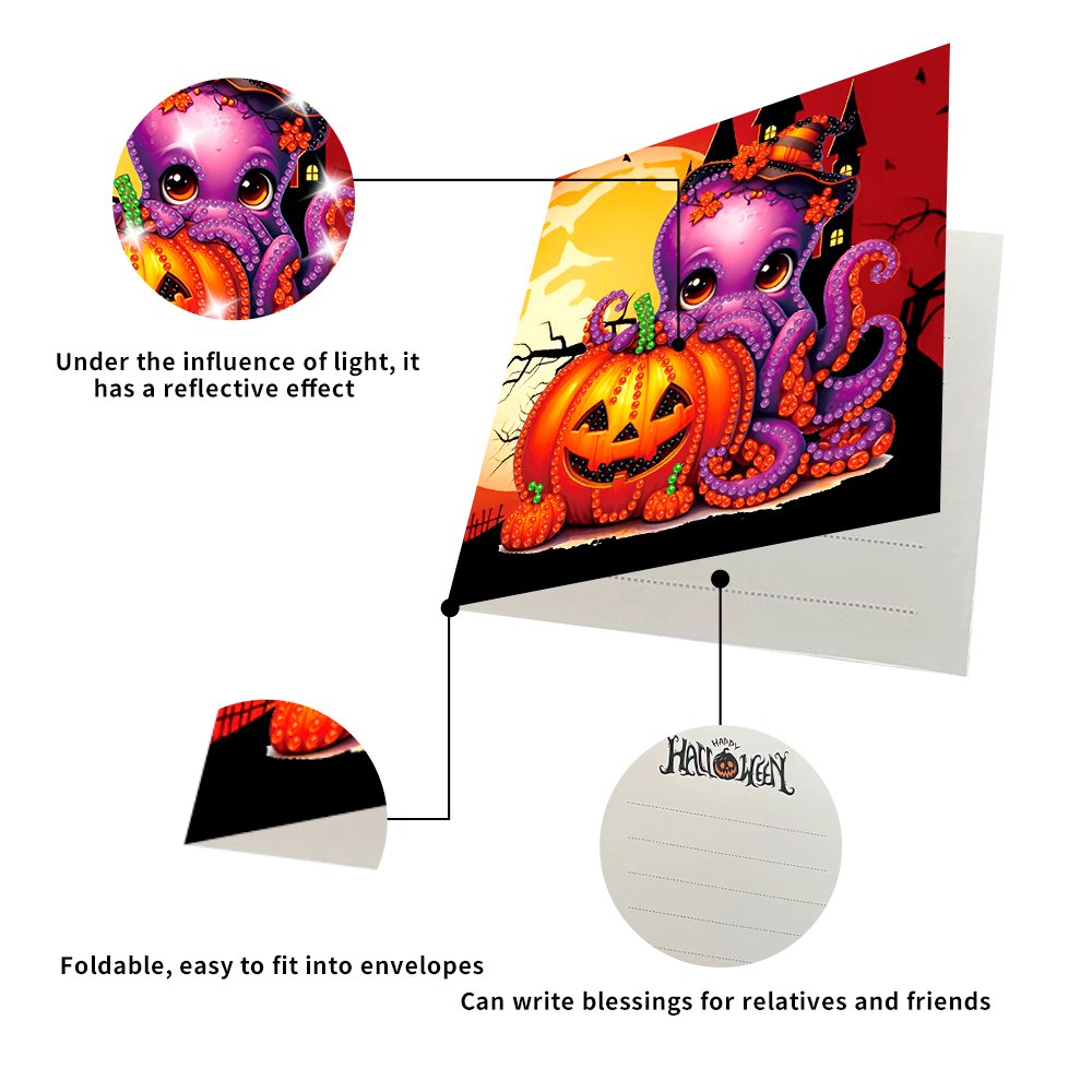6-piece Halloween 5D Diamond Painting Kit for Kids DIY Diamond Art Wall Decoration Halloween Diamond polka Dot craft Gift Cards