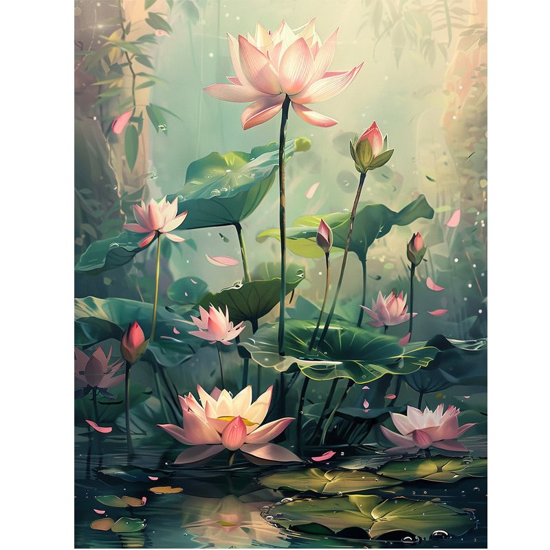 Lotus Painting For Home Decor Diamond Painting HD Canvas With High Quality Drills Mosaic Painting For Kids And Adult