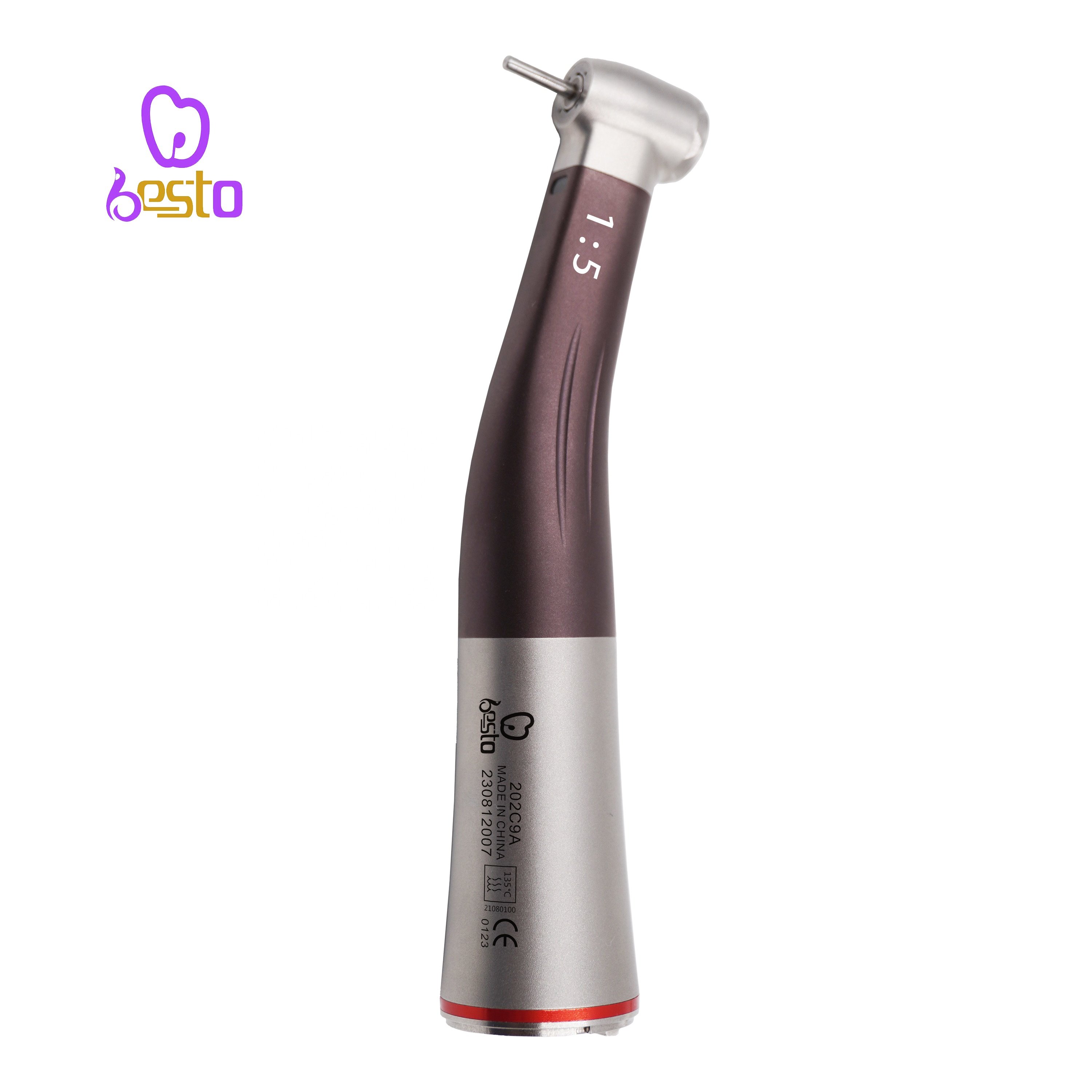 Dental Handpiece Brown Color 1:5 Fiber Optic Increasing 4 Water Spray Contra Angle Low Speed Handpiece for Electric Motor