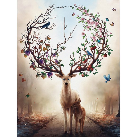 Custom Wholesale DIY Full Drill Diamond Painting Deer with Heart-Shaped Antlers Classic Style Home Decorative Diamond Embroidery