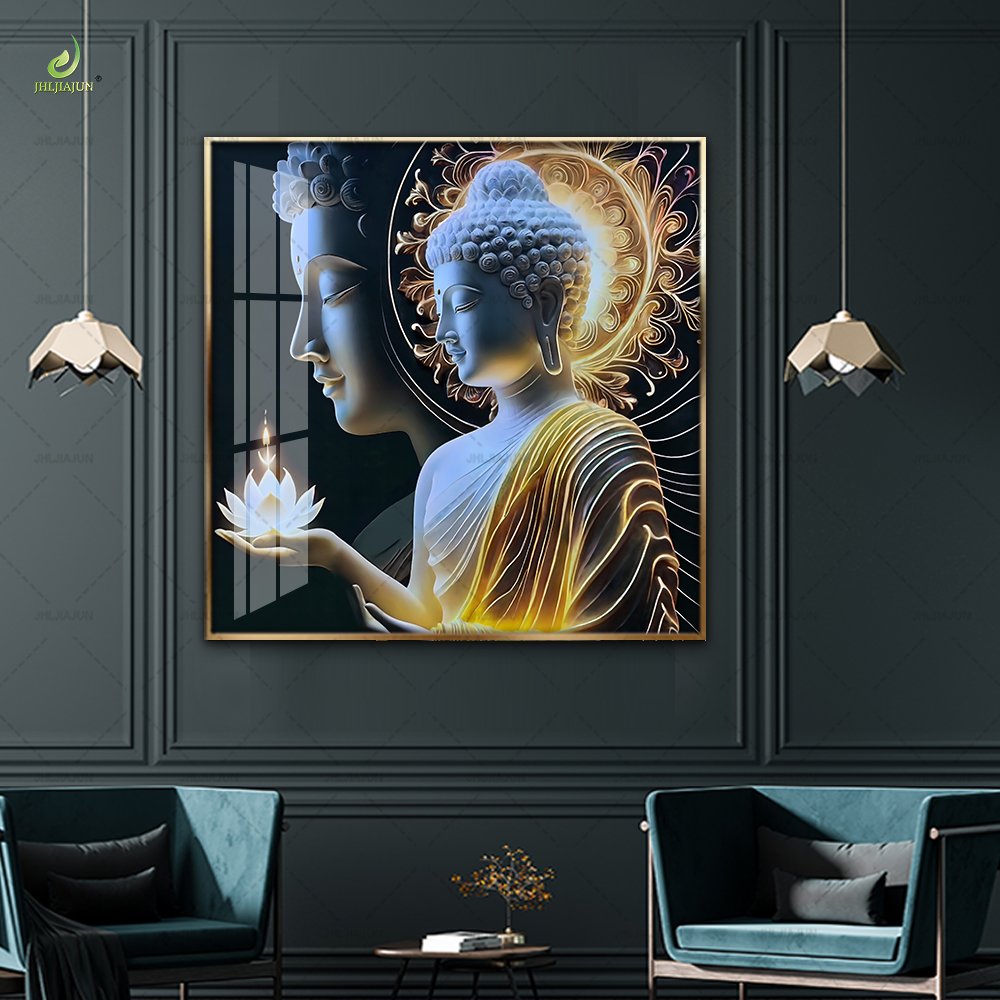 Sakyamuni Flower Canvas Wall Art Buddhist Buddha Statue Poster Prints Abstract Home Decor for Living Room Wall Art