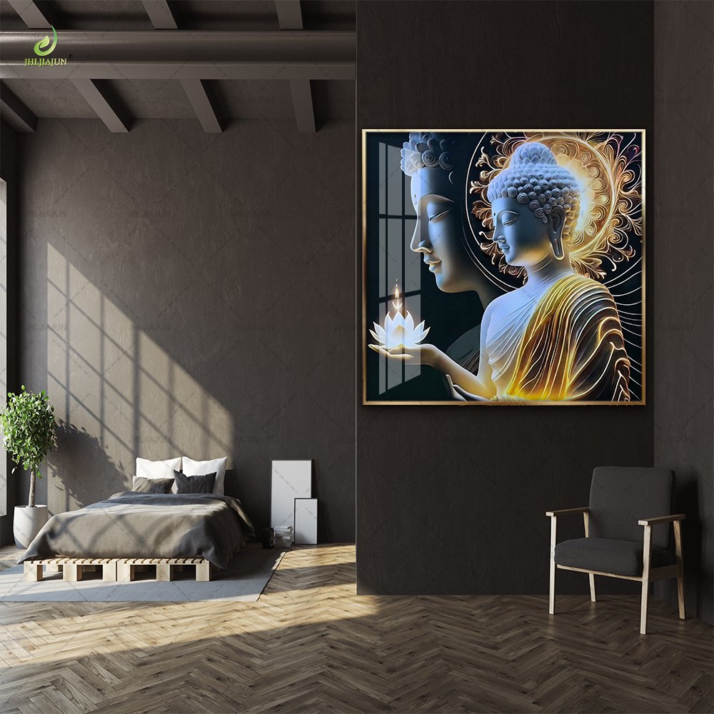 Sakyamuni Flower Canvas Wall Art Buddhist Buddha Statue Poster Prints Abstract Home Decor for Living Room Wall Art