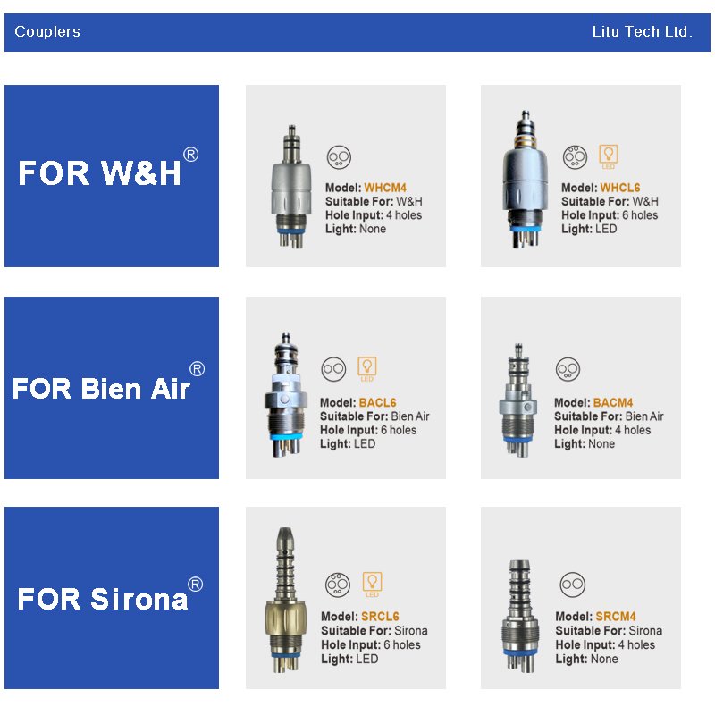 Dental Coupler For Bien Air 4 Holes Handpiece Air Turbine Without Light RT-BACM4