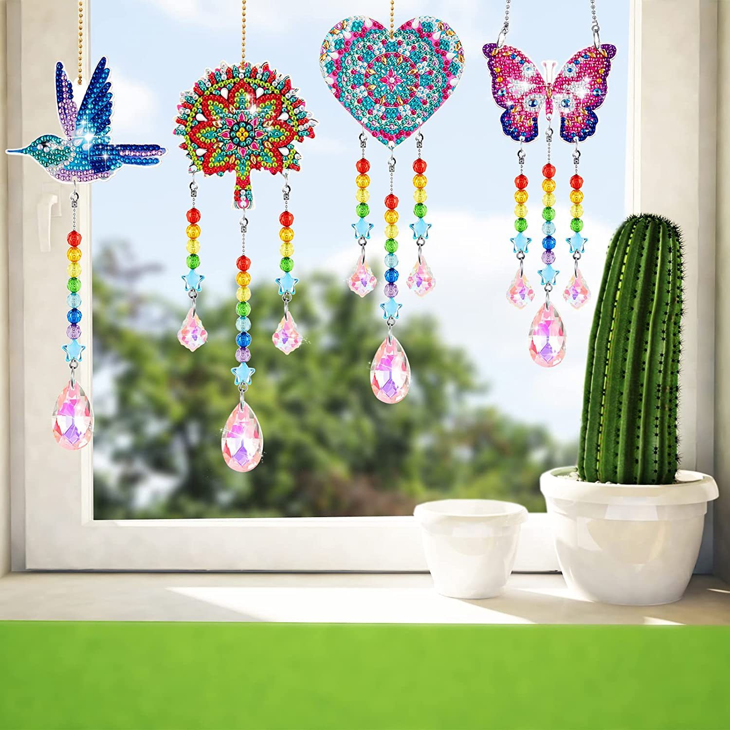 Cartoon-Style Animal DIY Diamond Painting Double-Sided Acrylic Decorative Pendant Wind Chime Beaded Pendant Home Use Direct