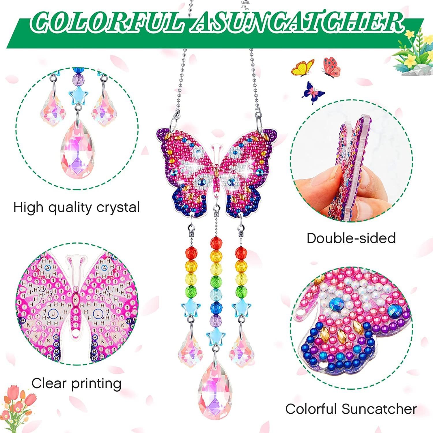 Cartoon-Style Animal DIY Diamond Painting Double-Sided Acrylic Decorative Pendant Wind Chime Beaded Pendant Home Use Direct
