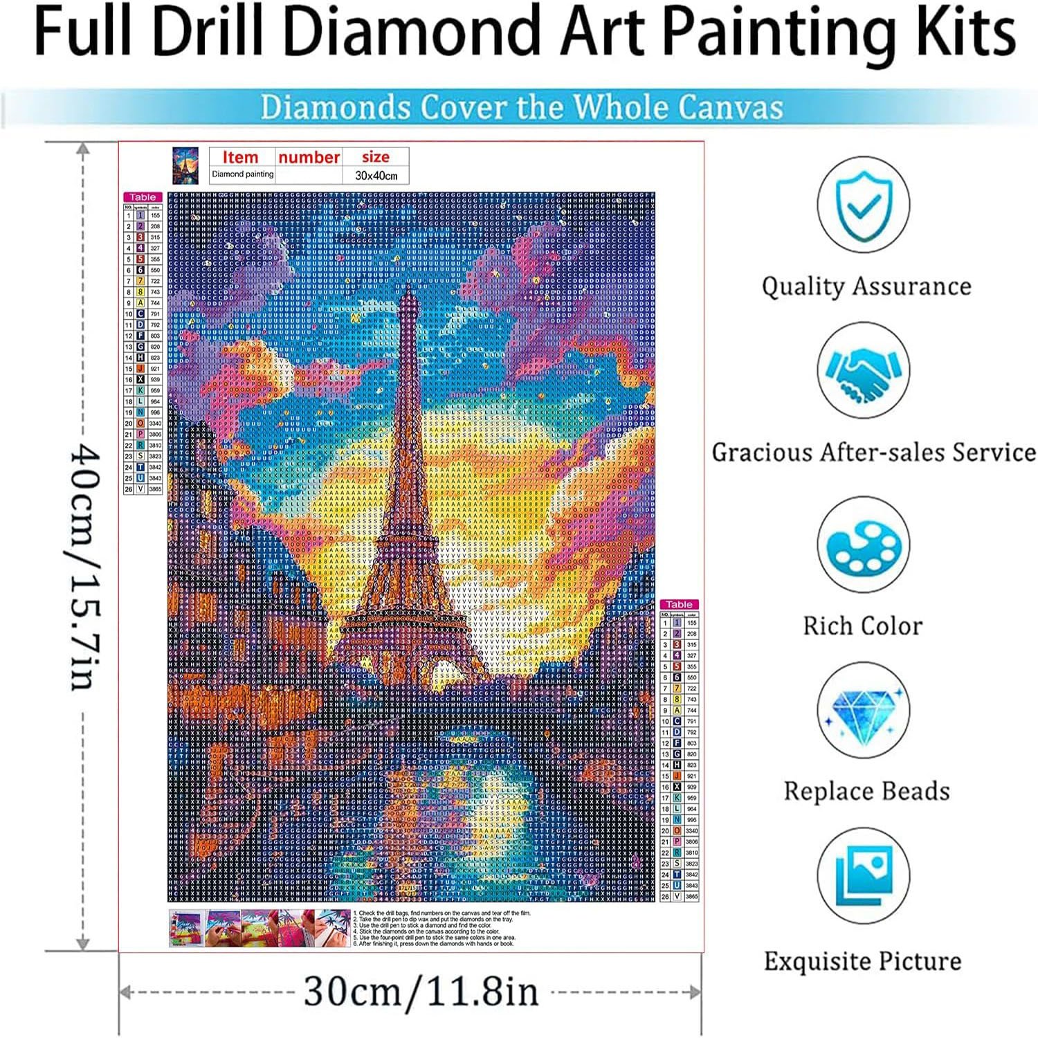 DIY Diamond Painting Kit Cartoon Paris Tower Painting Round Diamond Tower Landscape Painting Art, Home Wall Decoration Crafts
