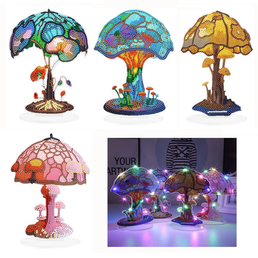 DIY Diamonds Painting Ornaments Handmade Mushroom Diamond Mosaic Ornaments Paint by Number Art Craft Round Drill Home Decoration