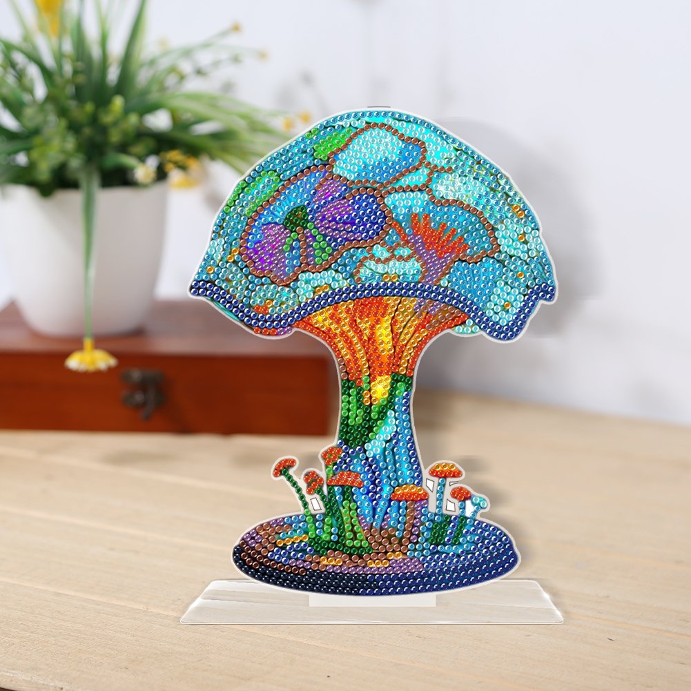 DIY Diamonds Painting Ornaments Handmade Mushroom Diamond Mosaic Ornaments Paint by Number Art Craft Round Drill Home Decoration