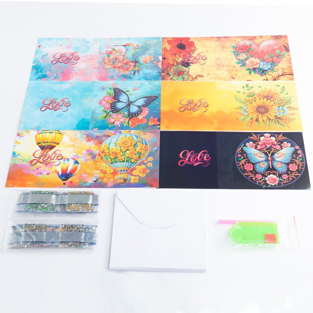 6 Pieces New Listing Christmas Diamond Painting Greeting Card Flowers Butterfly Handmade Postcards Perfect Gifts for Friends