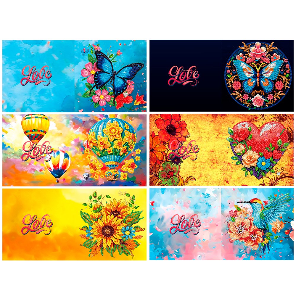 6 Pieces New Listing Christmas Diamond Painting Greeting Card Flowers Butterfly Handmade Postcards Perfect Gifts for Friends
