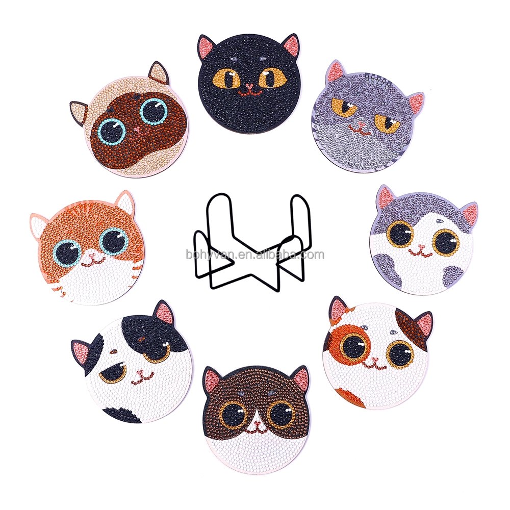 Diamond Painting Coasters Kit 8 Pieces animal Diamond Art Coasters with Holder DIY Diamond Mandala Coasters for Beginners Kids