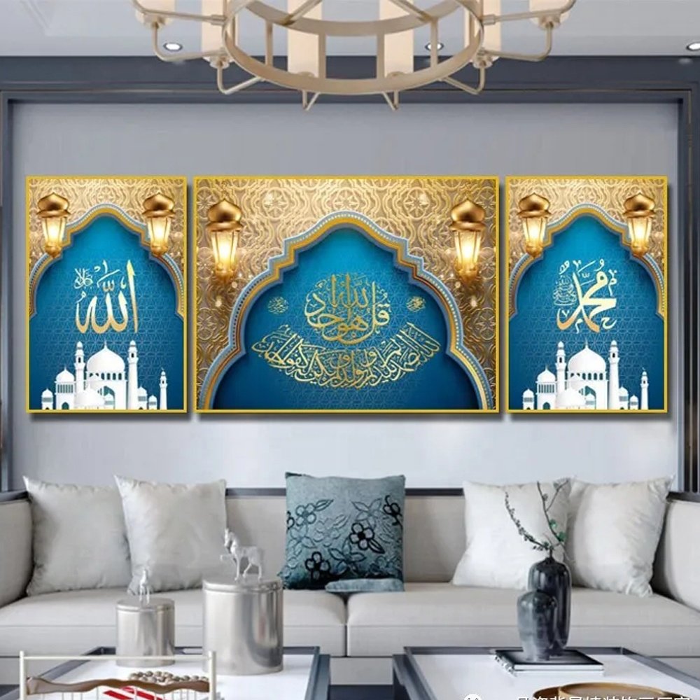 Chinese classic diamond painting crystal porcelain painting wall art islamic abstract glass prints wall art for home decoration
