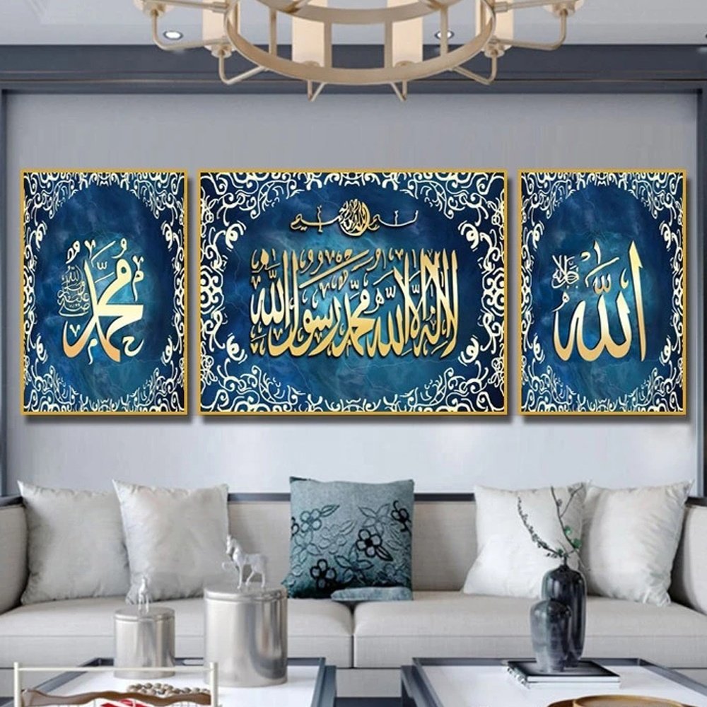Chinese classic diamond painting crystal porcelain painting wall art islamic abstract glass prints wall art for home decoration