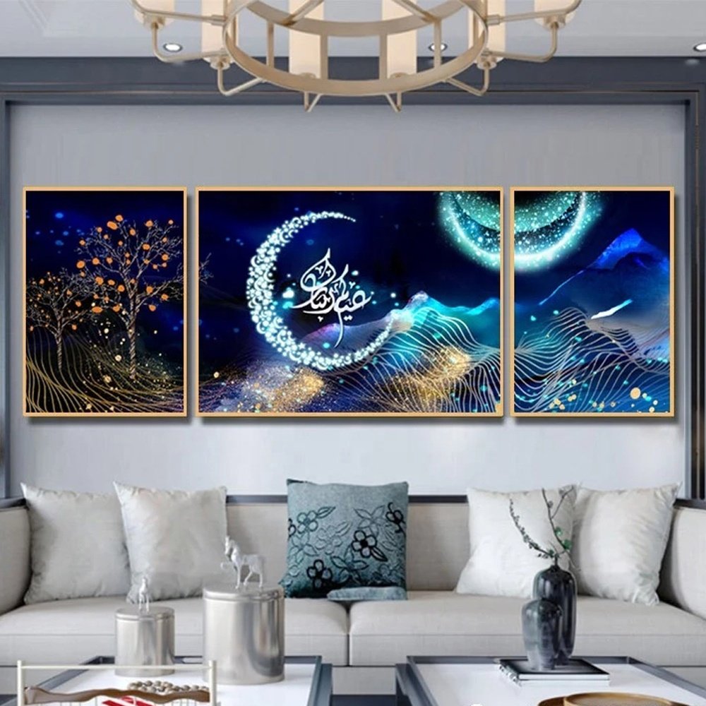 Chinese classic diamond painting crystal porcelain painting wall art islamic abstract glass prints wall art for home decoration