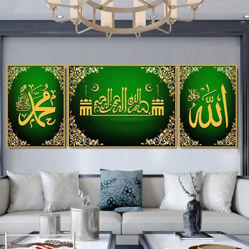 Chinese classic diamond painting crystal porcelain painting wall art islamic abstract glass prints wall art for home decoration