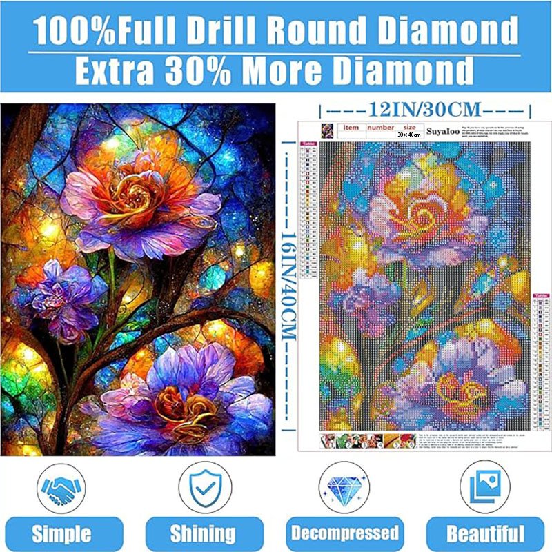 Amazon's New Colorful Flower Diamond Painting Cool Flower Diamond Painting High Beauty Handmade Diamond Painting 30*40cm
