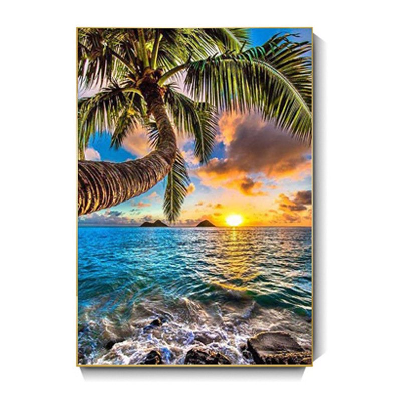 Modern Home Decoration Full Square 5D DIY Diamond Painting Sunset Waterfall Mosaic Landscape Art Kits with Embroidery