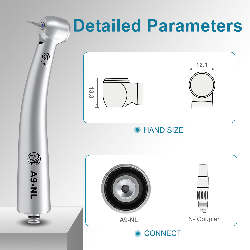 AI DENTAL AiKO Series A9-NL Optic N-Type Dental Standard Head Air Turbine High Speed Handpiece Ceramic Bearing Inner Water Spray