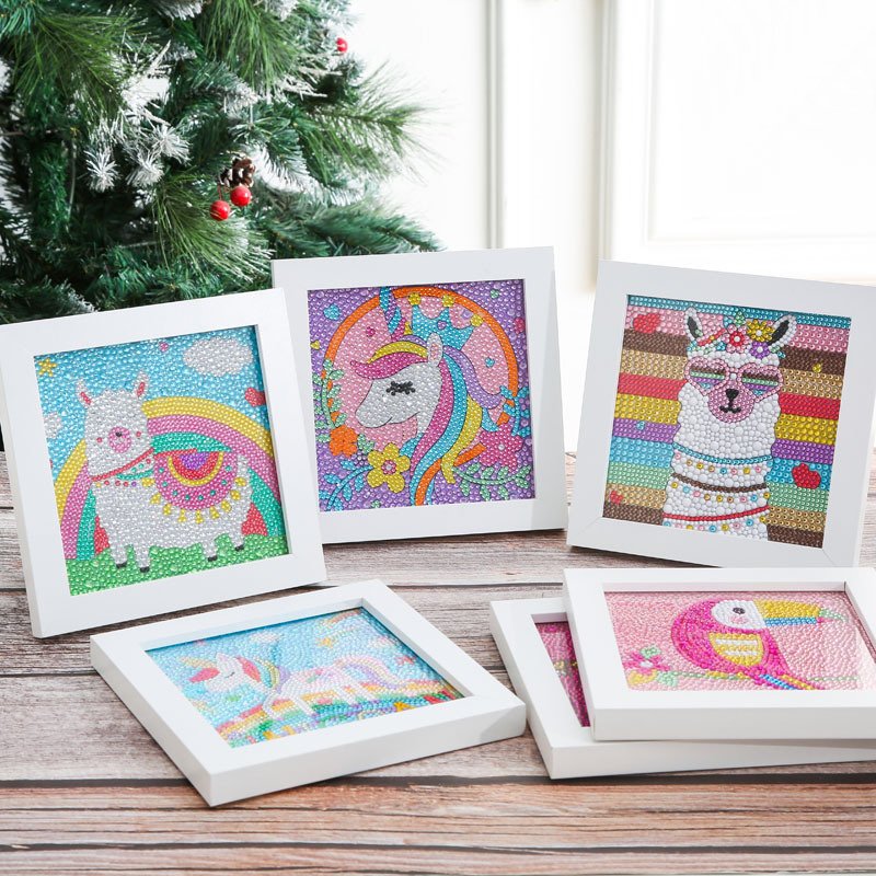 Cartoon Diamond Painting Kits for Kids Crystal Painting by Number Kits Wooden Frame DIY Diamond Painting for Kids Holiday Gift