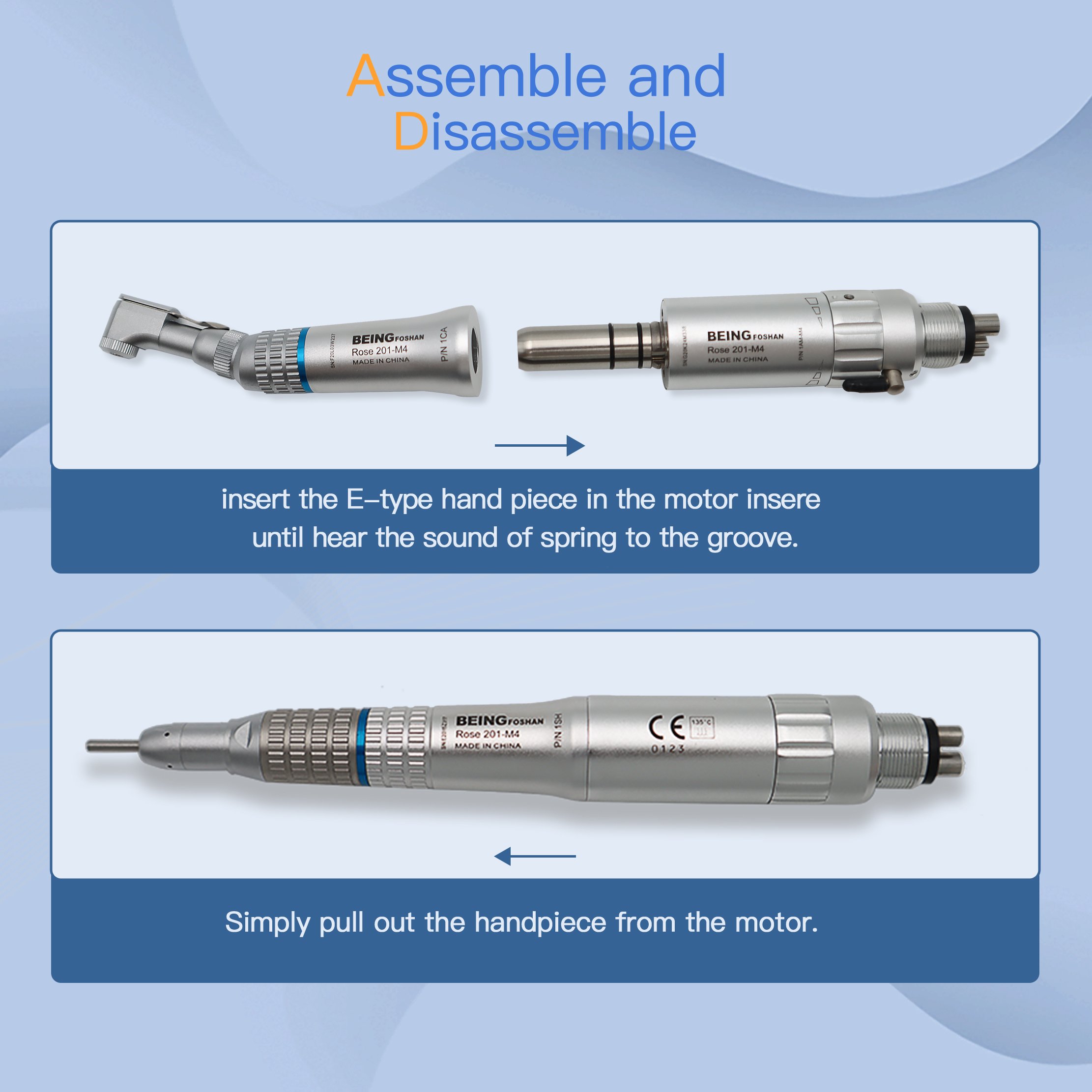 Foshan Best Seller Being Dental Handpiece Micro Motor 1: 1 Air Motor External Water Air E-Type Turbine