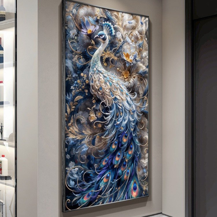 high quality Modern Animal Luxury Frame peacock crystal porcelain peacock art glass pictures diamond paintings