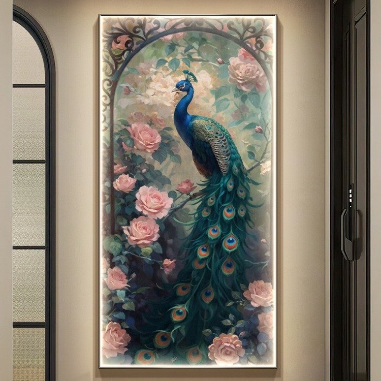 high quality Modern Animal Luxury Frame peacock crystal porcelain peacock art glass pictures diamond paintings