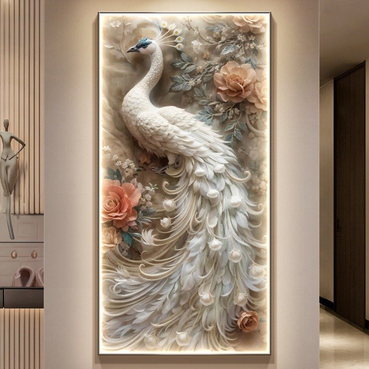 high quality Modern Animal Luxury Frame peacock crystal porcelain peacock art glass pictures diamond paintings