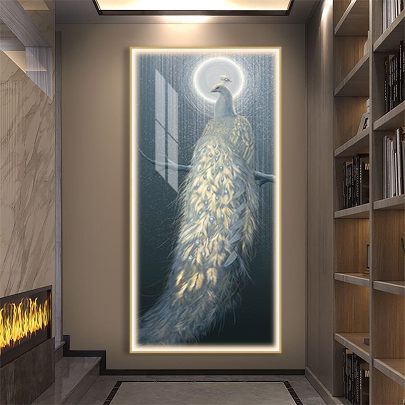 high quality Modern Animal Luxury Frame peacock crystal porcelain peacock art glass pictures diamond paintings