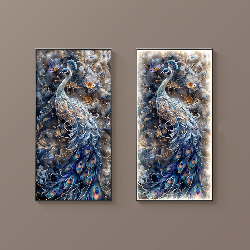 high quality Modern Animal Luxury Frame peacock crystal porcelain peacock art glass pictures diamond paintings