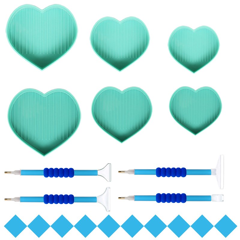 Heart-shaped Diamond Tray Box Diamond Painting Tools Accessories Point Drill Pen Clay Tray Kits Used For Diy Canvas Embroidery