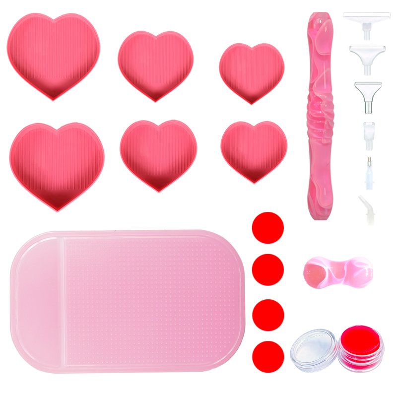 Heart-shaped Diamond Tray Box Diamond Painting Tools Accessories Point Drill Pen Clay Tray Kits Used For Diy Canvas Embroidery