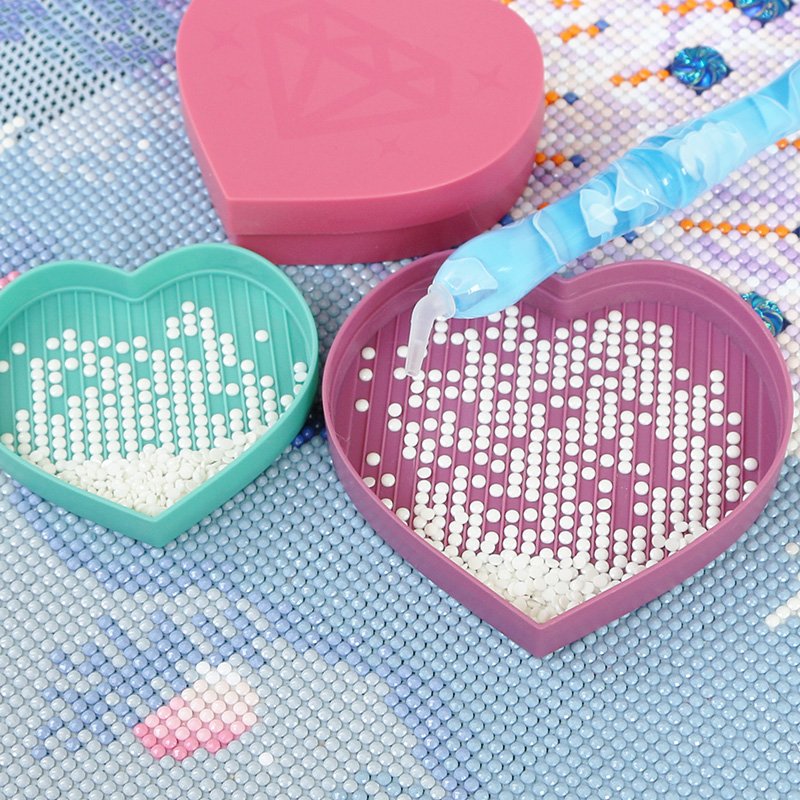 Heart-shaped Diamond Tray Box Diamond Painting Tools Accessories Point Drill Pen Clay Tray Kits Used For Diy Canvas Embroidery
