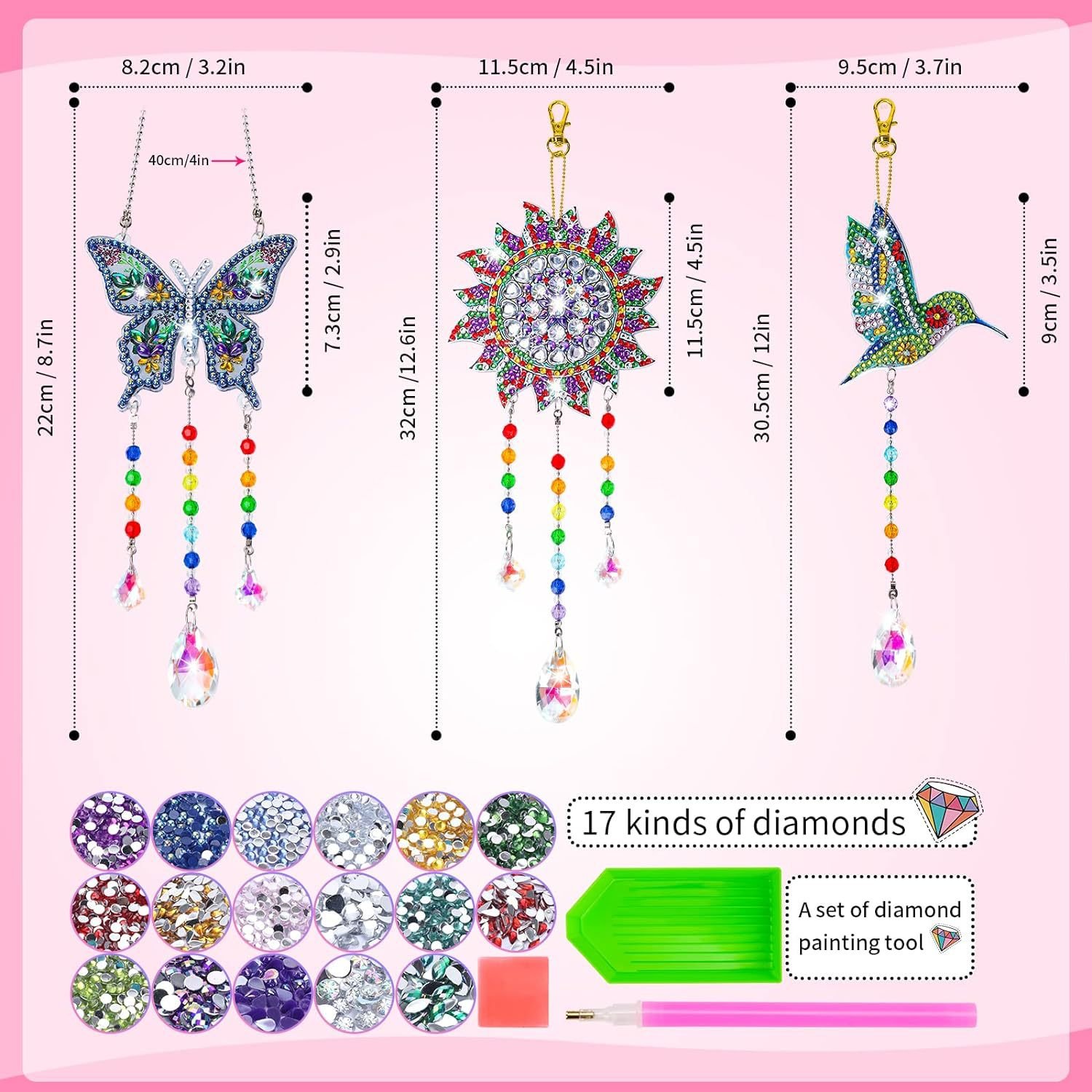 5d Diy Diamond Painting Suncatcher Wind Chime Double Sided Crystal Gem Paint By Number Hanging Pendant Crystal Diamond Art Kits