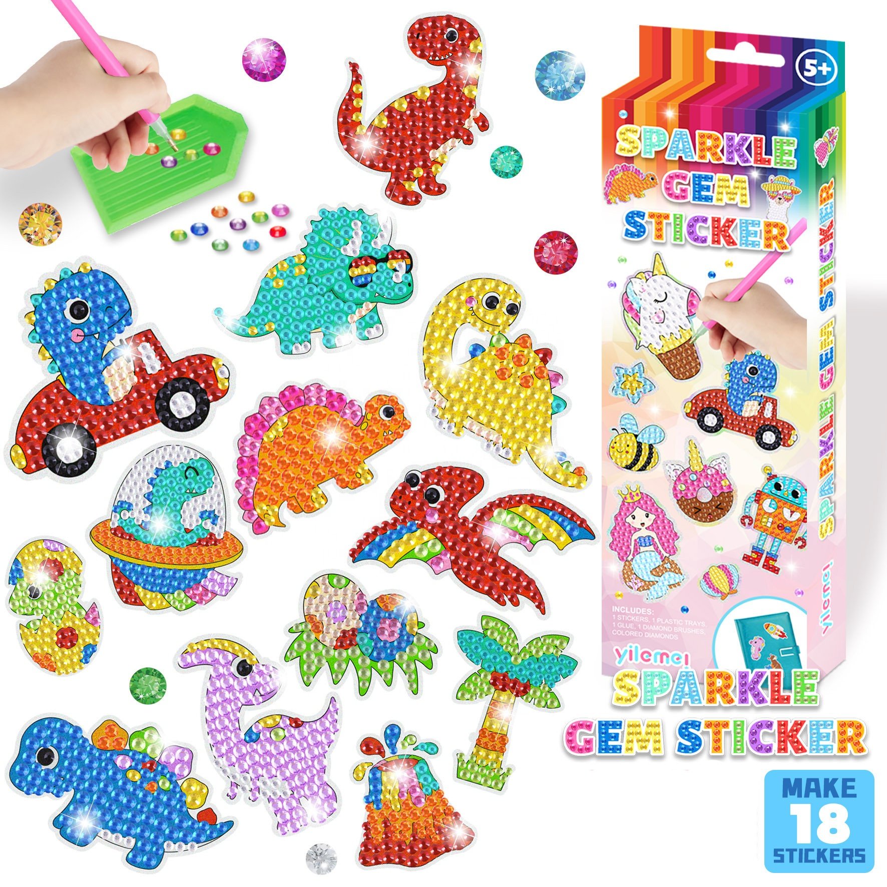 DIY Unicorn Sparkle GEM Art Craft Kits Dinosaur Diamond Painting Sticker Set Toy Gift for Kids