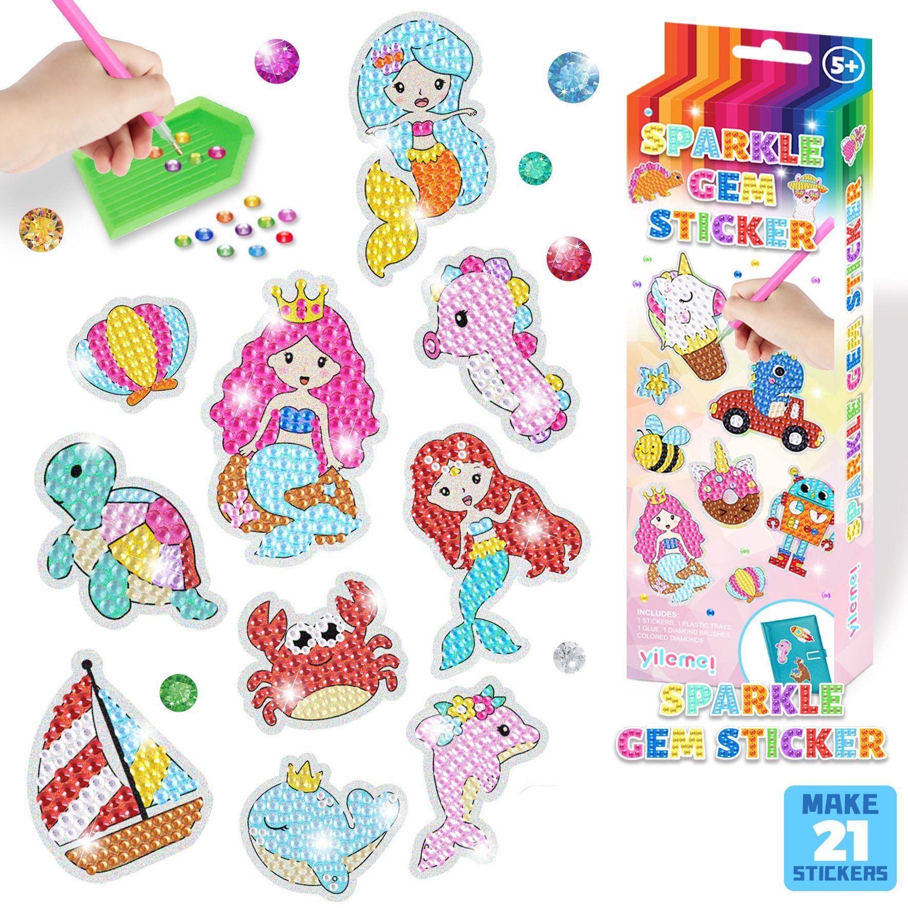 DIY Unicorn Sparkle GEM Art Craft Kits Dinosaur Diamond Painting Sticker Set Toy Gift for Kids