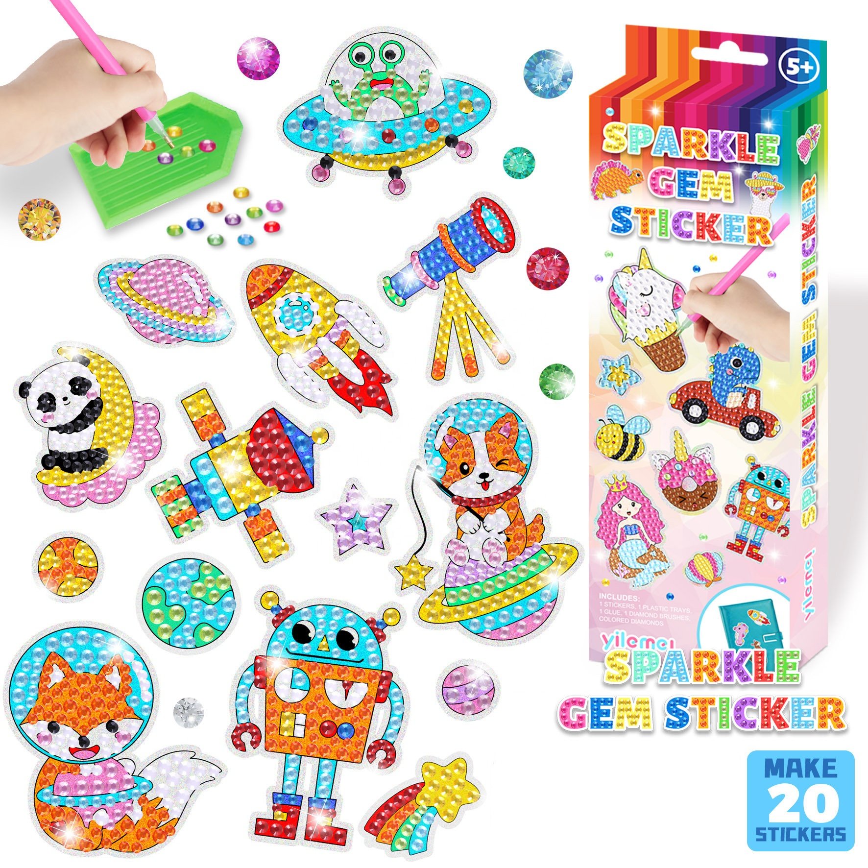 DIY Unicorn Sparkle GEM Art Craft Kits Dinosaur Diamond Painting Sticker Set Toy Gift for Kids