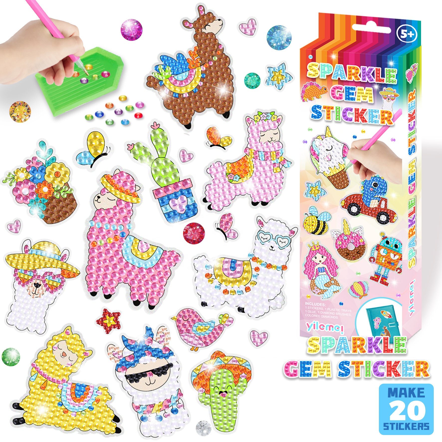DIY Unicorn Sparkle GEM Art Craft Kits Dinosaur Diamond Painting Sticker Set Toy Gift for Kids