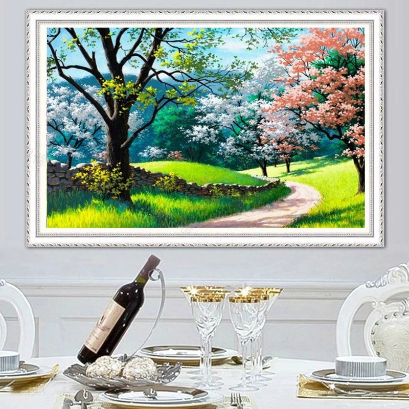 Wholesale 5D Diamond Painting DIY Home Decor with round Square Rhinestones Landscape and Seascape Printed Scenery