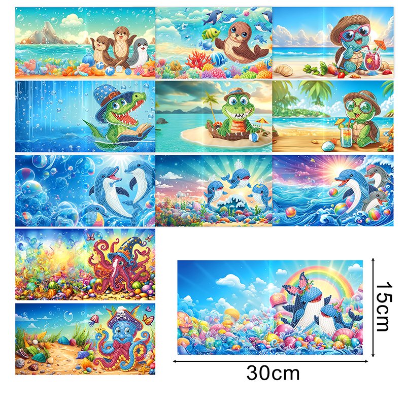 Diamond Painting Greeting Cards DIY Holiday Gifts Cute Marine Animals 12pcs Set Custom Greeting Cards with Envelopes