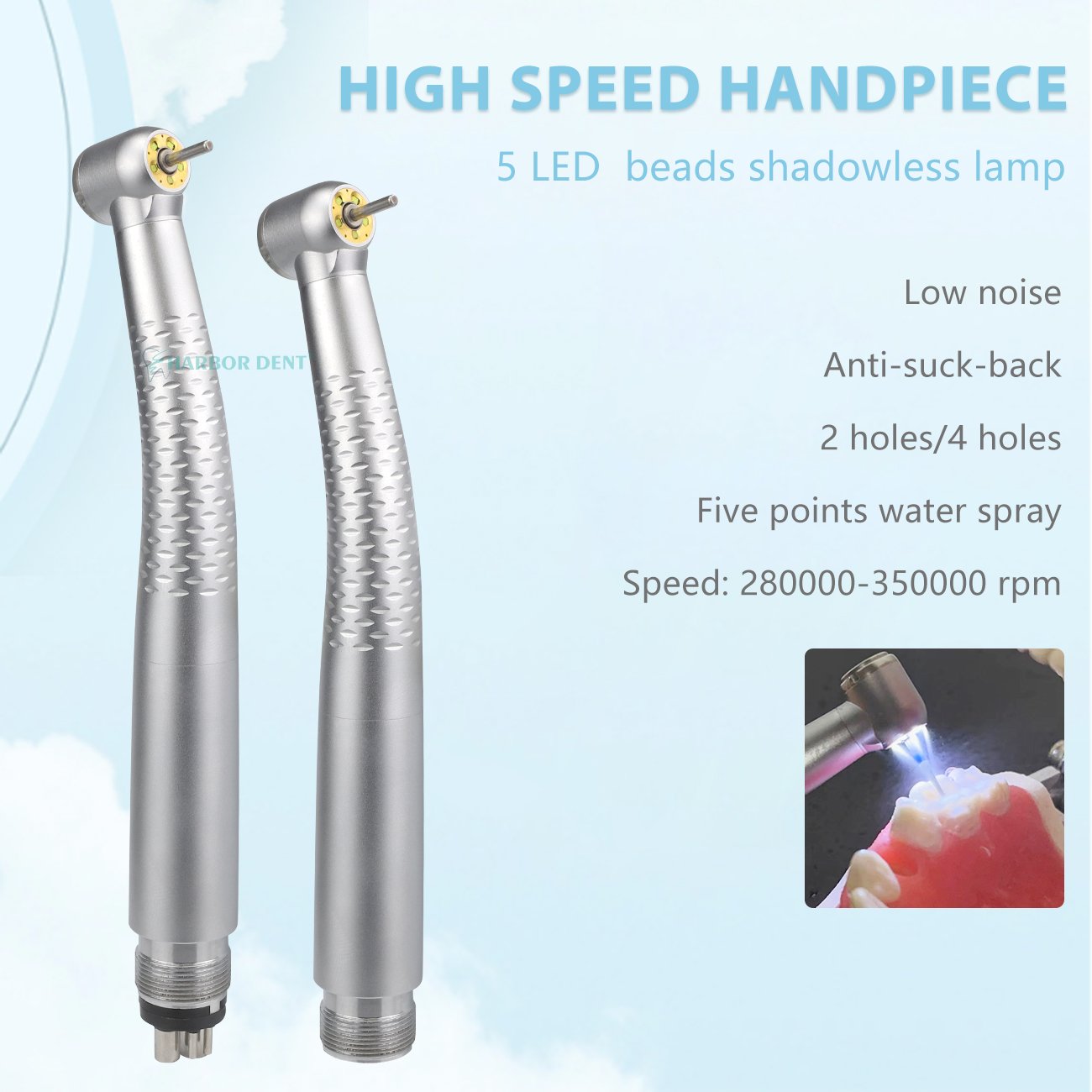 Dental Handpiece 5 LED Bulbs 5 Water Spray Shadowless Light High Speed Dental Handpiece 2 Hole 4 Holes