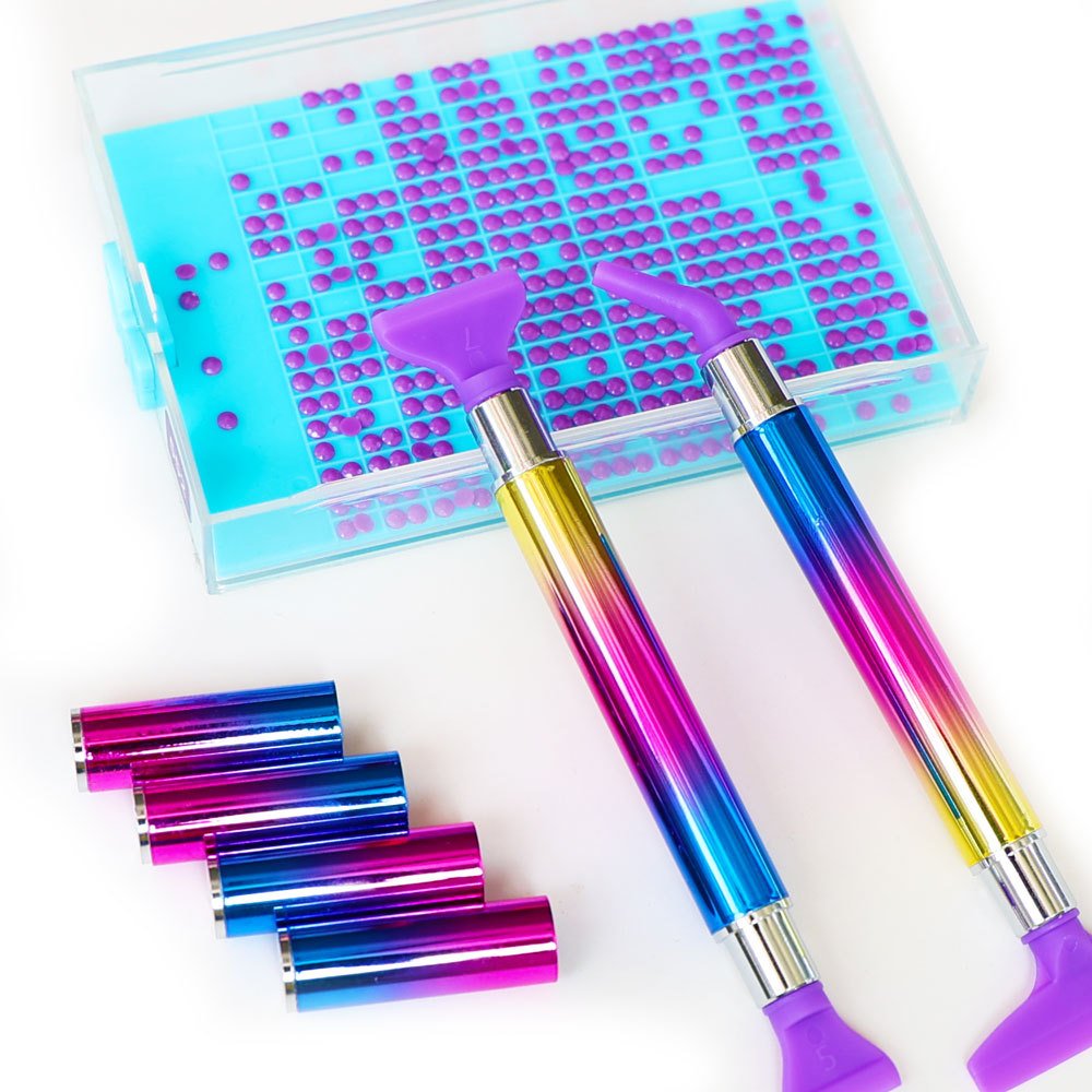 Rainbow Colorful Alloy Diamond Art Painting Pen Comfort Grip 5D Diamond Art Tools Pen with Multiplacer Tips