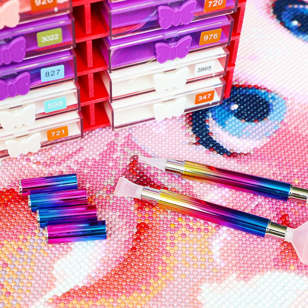 Rainbow Colorful Alloy Diamond Art Painting Pen Comfort Grip 5D Diamond Art Tools Pen with Multiplacer Tips