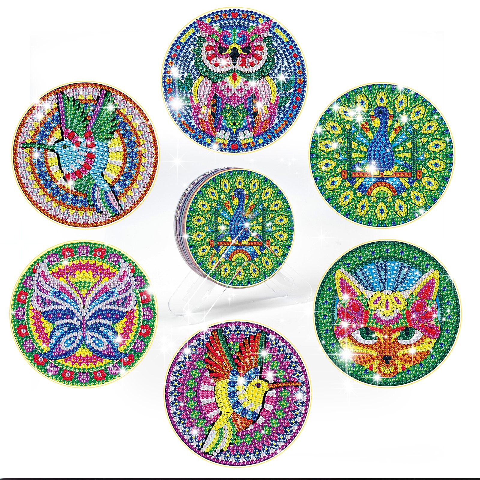 DIY Diamond Painting Coaster With Holder Cup Mat Pad Cartoon Animal Drink Cup Cushion Table Placemat Heat Resistant Cup Pad