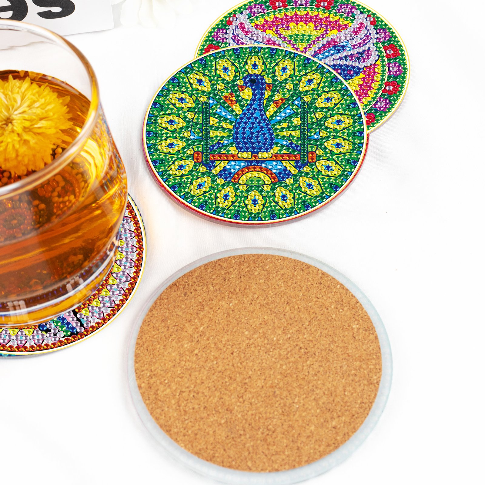 DIY Diamond Painting Coaster With Holder Cup Mat Pad Cartoon Animal Drink Cup Cushion Table Placemat Heat Resistant Cup Pad