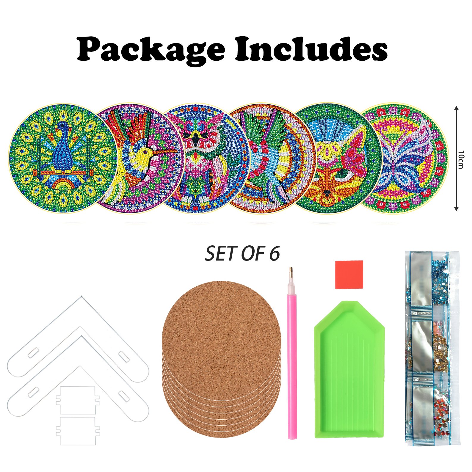 DIY Diamond Painting Coaster With Holder Cup Mat Pad Cartoon Animal Drink Cup Cushion Table Placemat Heat Resistant Cup Pad